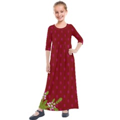 Vivid Burgundy & Heather Kids  Quarter Sleeve Maxi Dress by WensdaiAmbrose