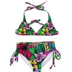 Neon Hibiscus Kids  Classic Bikini Set by retrotoomoderndesigns