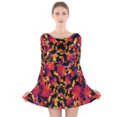 Red Floral Collage Print Design 2 Long Sleeve Velvet Skater Dress by dflcprintsclothing