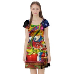 Dragon Lights Centerpiece Short Sleeve Skater Dress by Riverwoman