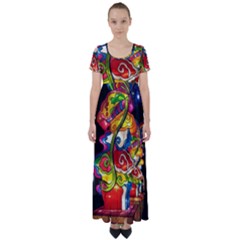 Dragon Lights Centerpiece High Waist Short Sleeve Maxi Dress by Riverwoman