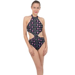 Xo Valentines Day Pattern Halter Side Cut Swimsuit by Valentinaart