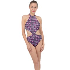 Xo Valentines Day Pattern Halter Side Cut Swimsuit by Valentinaart