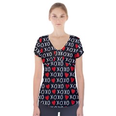 Xo Valentines Day Pattern Short Sleeve Front Detail Top by Valentinaart