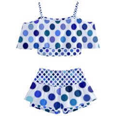 Shades Of Blue Polka Dots Kids  Off Shoulder Skirt Bikini by retrotoomoderndesigns