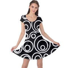 Abstract White On Black Circles Design Cap Sleeve Dress by LoolyElzayat