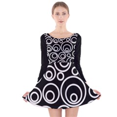 Abstract White On Black Circles Design Long Sleeve Velvet Skater Dress by LoolyElzayat