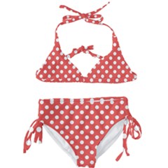 Red White Polka Dots Kids  Classic Bikini Set by retrotoomoderndesigns