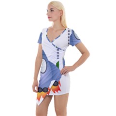 Spaceship Rocket Space Game Cosmos Short Sleeve Asymmetric Mini Dress by Wegoenart