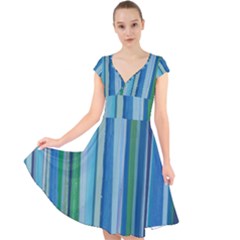 Painted Stripe Cap Sleeve Front Wrap Midi Dress by dressshop