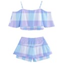 Gingham Duo Aqua On Lavender Kids  Off Shoulder Skirt Bikini View2