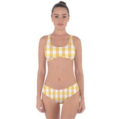 Gingham Duo Orange On Yellow Criss Cross Bikini Set by retrotoomoderndesigns