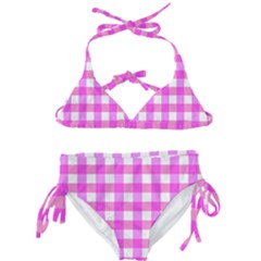 Gingham Duo Fuschia On Pink Kids  Classic Bikini Set by retrotoomoderndesigns