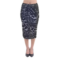 Black And White Grunge Cracked Abstract Print Velvet Midi Pencil Skirt by dflcprintsclothing