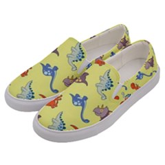 Dinosaurs - Yellow Finch Men s Canvas Slip Ons by WensdaiAmbrose