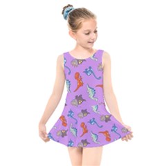 Dinosaurs - Violet Kids  Skater Dress Swimsuit by WensdaiAmbrose