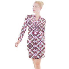 Christmas Wallpaper Background Button Long Sleeve Dress by Pakrebo