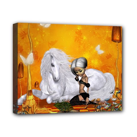 Wonderful Unicorn With Fairy Canvas 10  X 8  (stretched) by FantasyWorld7