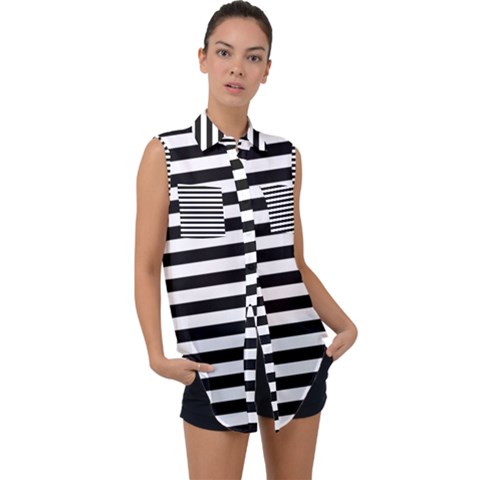 Black Stripes Sleeveless Chiffon Button Shirt by snowwhitegirl