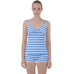 Blue Stripes Tie Front Two Piece Tankini by snowwhitegirl