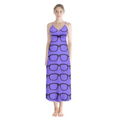 Nerdy Glasses Purple Button Up Chiffon Maxi Dress by snowwhitegirl