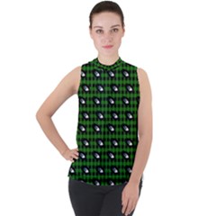 Eyes Green Plaid Mock Neck Chiffon Sleeveless Top by snowwhitegirl