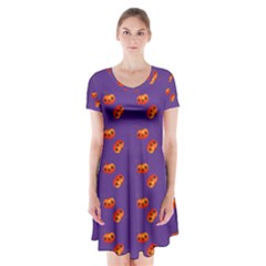 Kawaii Pumpkin Purple Short Sleeve V-neck Flare Dress by snowwhitegirl