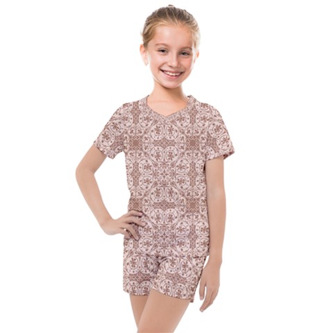 Ornamental Brown Kids  Mesh Tee And Shorts Set by snowwhitegirl