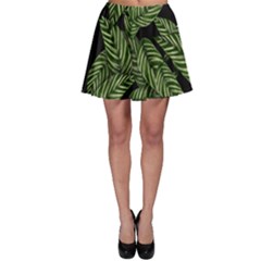 Tropical Leaves On Black Skater Skirt by snowwhitegirl