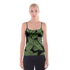 Tropical Leaves On Black Spaghetti Strap Top by snowwhitegirl