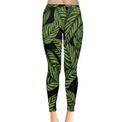 Tropical Leaves On Black Inside Out Leggings by snowwhitegirl