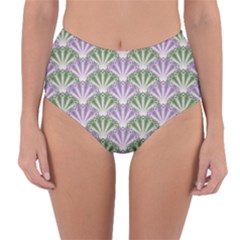 Vintage Scallop Violet Green Pattern Reversible High-waist Bikini Bottoms by snowwhitegirl