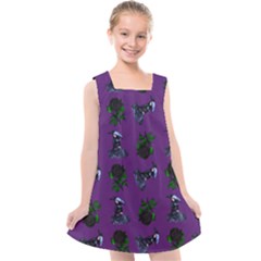 Gothic Girl Rose Purple Pattern Kids  Cross Back Dress by snowwhitegirl