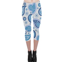 Retro Paisley Blue Capri Leggings  by snowwhitegirl