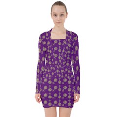 Victorian Crosses Purple V-neck Bodycon Long Sleeve Dress by snowwhitegirl