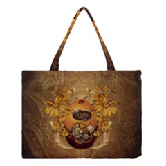 Awesome Steampunk Easter Egg With Flowers, Clocks And Gears Medium Tote Bag by FantasyWorld7