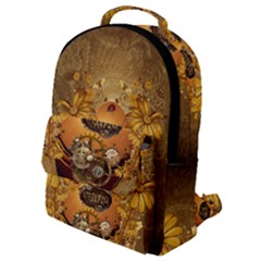 Awesome Steampunk Easter Egg With Flowers, Clocks And Gears Flap Pocket Backpack (small) by FantasyWorld7