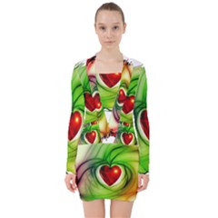 Heart Love Luck Abstract V-neck Bodycon Long Sleeve Dress by Pakrebo