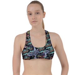 Comic Books Pattern Criss Cross Racerback Sports Bra by snowwhitegirl