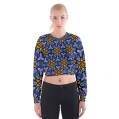 Blue Flowers Wallpaper Backgrounds Cropped Sweatshirt by Pakrebo