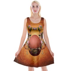 Wonderful Steampunk Easter Egg With Flowers Reversible Velvet Sleeveless Dress by FantasyWorld7