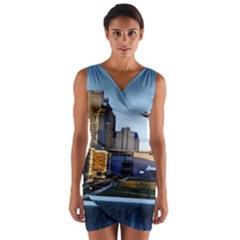 Columbus Skyline Wrap Front Bodycon Dress by Riverwoman