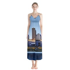 Columbus Skyline Button Up Chiffon Maxi Dress by Riverwoman