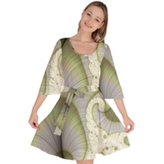 Graphic Fractal Eddy Curlicue Leaf Velour Kimono Dress by Pakrebo