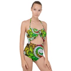 Fractal Abstract Aesthetic Pattern Scallop Top Cut Out Swimsuit by Pakrebo