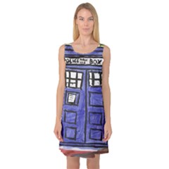 Tardis Painting Sleeveless Satin Nightdress by Sudhe