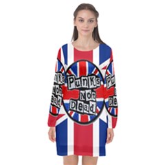 Punk Not Dead Music Rock Uk United Kingdom Flag Long Sleeve Chiffon Shift Dress  by Sudhe