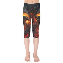 Dragon Legend Art Fire Digital Fantasy Kids  Capri Leggings  by Sudhe