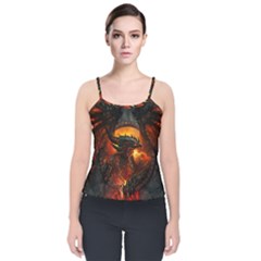 Dragon Legend Art Fire Digital Fantasy Velvet Spaghetti Strap Top by Sudhe