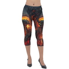 Dragon Legend Art Fire Digital Fantasy Lightweight Velour Capri Leggings  by Sudhe